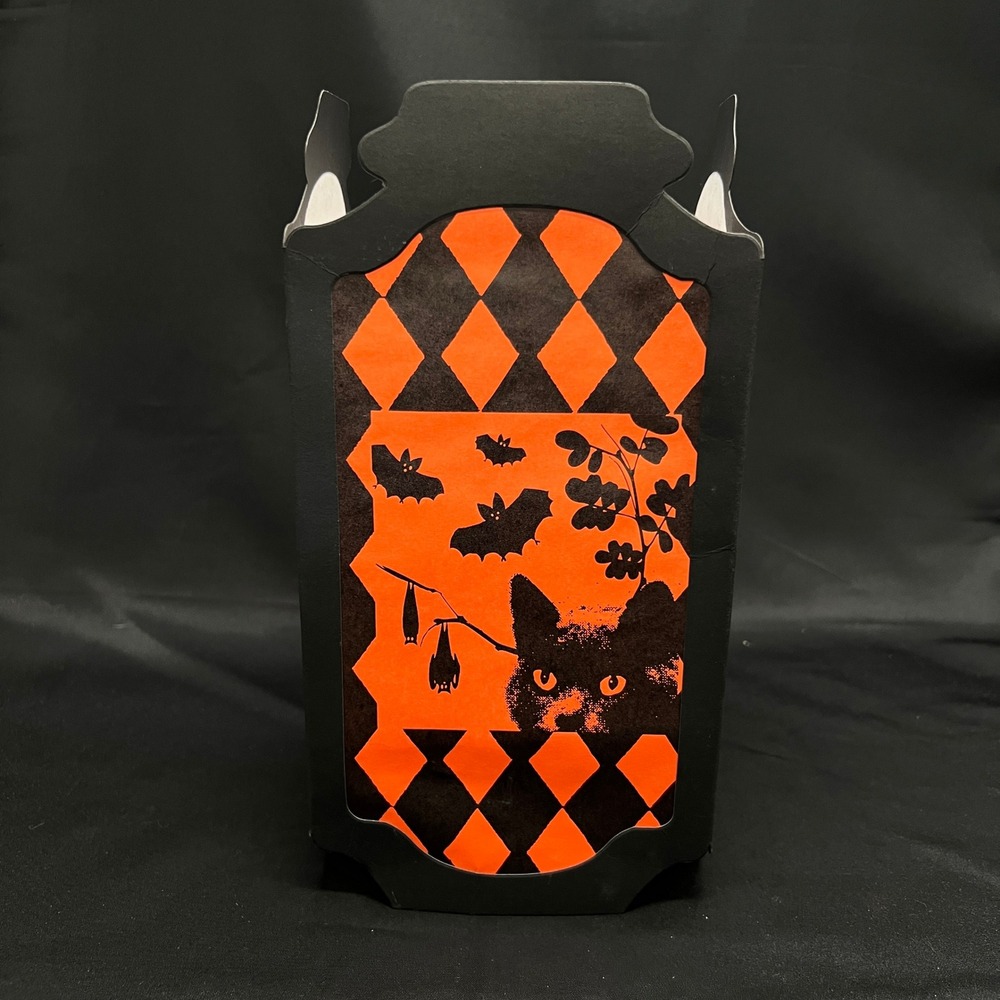 World Market Halloween Tabletop Paper Lanterns LED Light Black Cat Bats Set of 2
